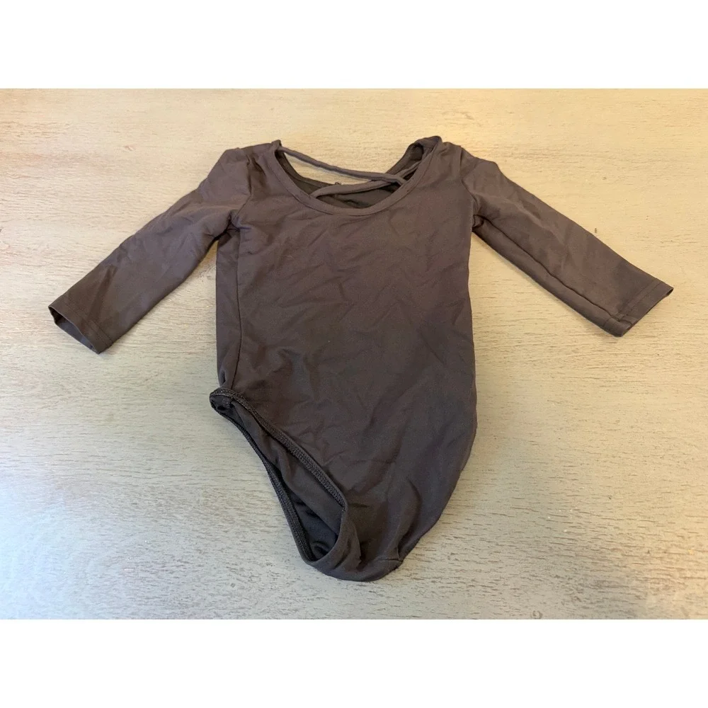 Danskin Now Girls Long Sleeve Leotard Gray Ruched Front Crisscross Back XS 4-5